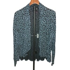Fresh Produce Cardigan Women MD/LG Gray & Black Floral Cotton Open Front 21756